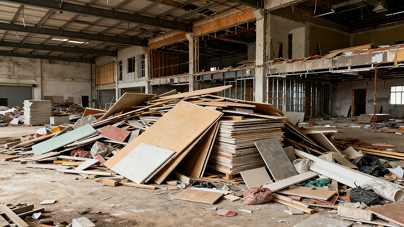 厂房装修现场材料堆放杂乱